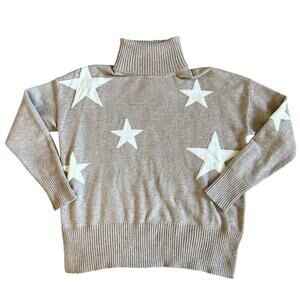 Women’s Sweet Romeo Tan White Star Turtleneck Sweater Size Medium